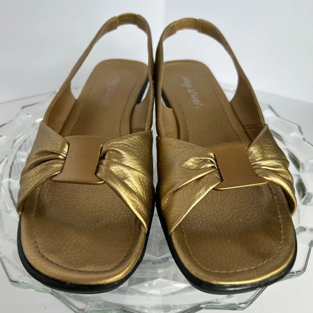 Easy‎ Street Gold Slingback Sandals Women's 9.5M Metallic Comfort Dress Shoes